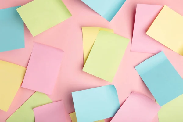 Colorful Sticky Notes Pink Background Top View — Stockfoto