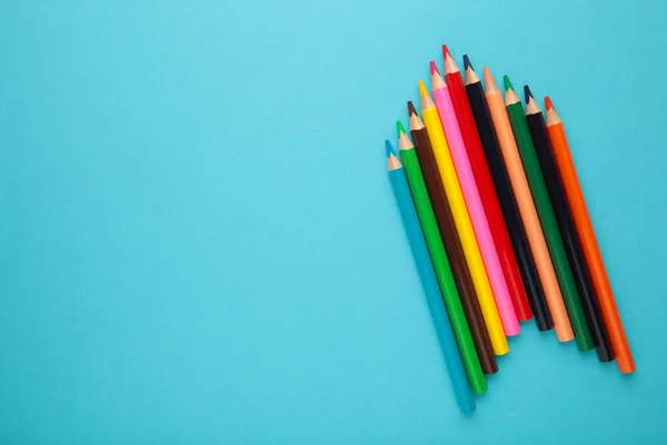 Color Pencils Blue Background Top View — Fotografia de Stock