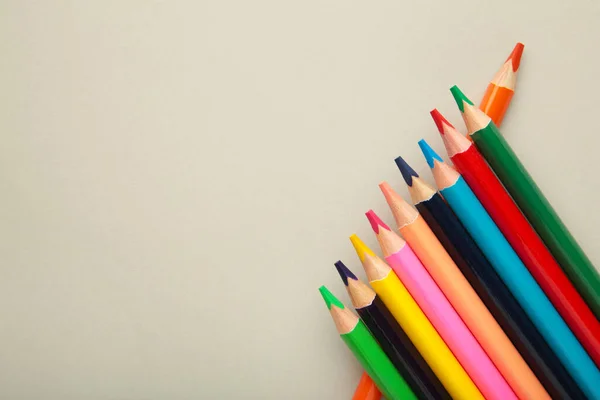 Color Pencils Grey Background Top View — Fotografia de Stock