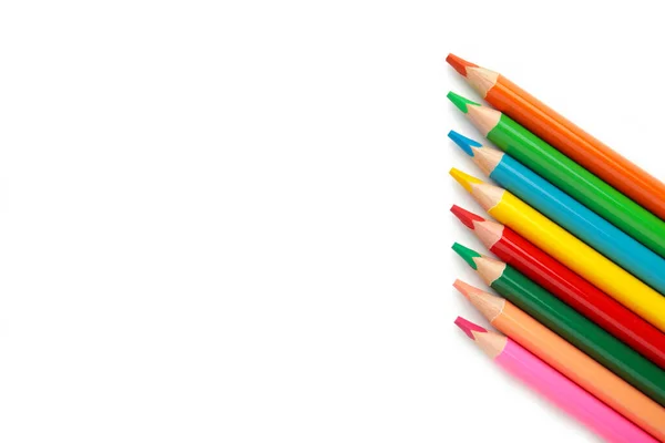 Color Pencils Isolated White Background Close Top View — 图库照片
