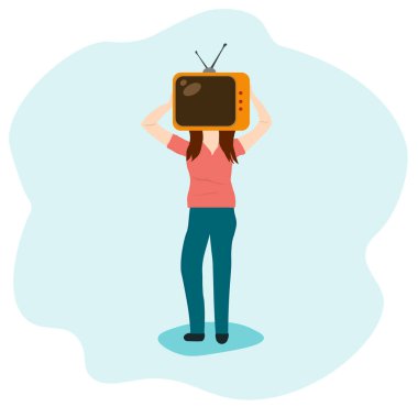 Kafası yerine eski bir televizyonu olan zombi kadın. Kitlesel medya bağımlılığı. Televizyon manipülasyonu, sahte. Propaganda televizyonda. 