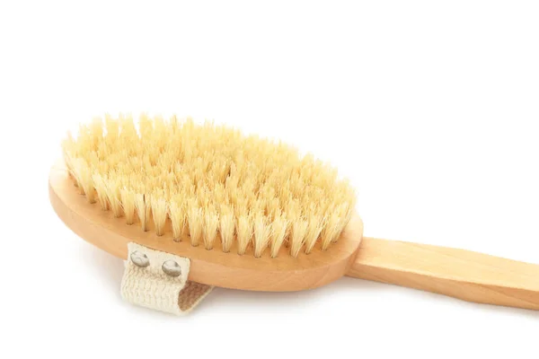 Brush Dry Cellulite Massage Brushing White Background Beauty Concept — Stok fotoğraf