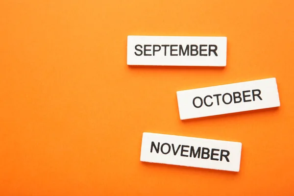 Wooden Cubic September October November Orange Background Autumn Month Top — Stockfoto