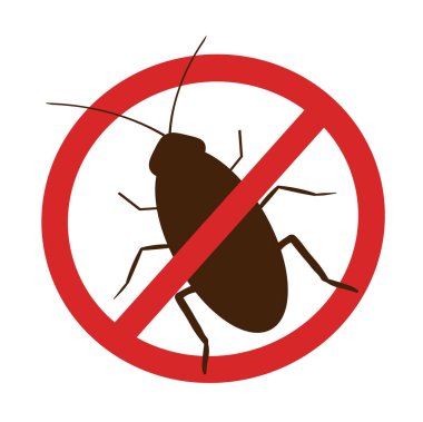 İçki yasağı işaretinde hamamböceği silueti. Kırmızı çemberdeki böceğin simgesi. Çizgi tasarımı. Vektör çizimi. Üst görünüm