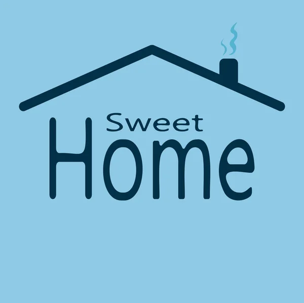 Sweet Home Lettering Roof House Blue Background Typography Poster Top — Stock Vector