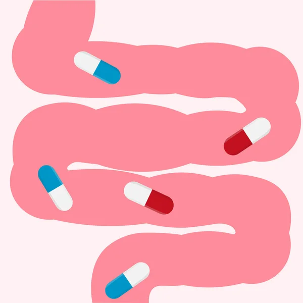 Χαριτωμένο Έντερο Κινουμένων Σχεδίων Και Φάρμακα Κοιλιακή Κοιλότητα Πεπτικό Και — Διανυσματικό Αρχείο
