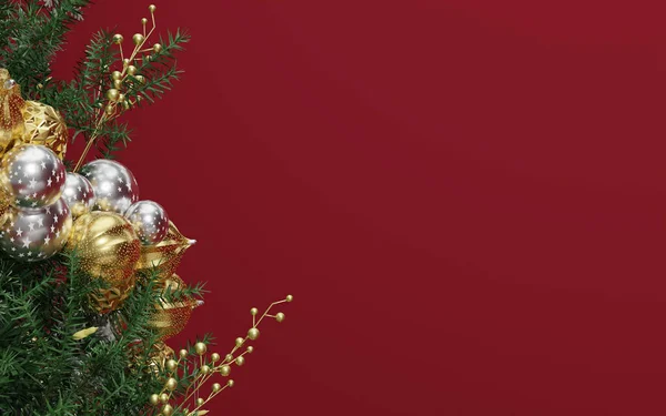 Vykreslování Vánoční Strom Červeném Pozadí — Stock fotografie