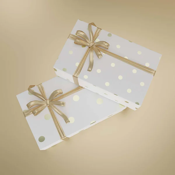 Rendering Luxe Geschenkdoos Met Wit Papier Gouden Lint Gouden Achtergrond — Stockfoto