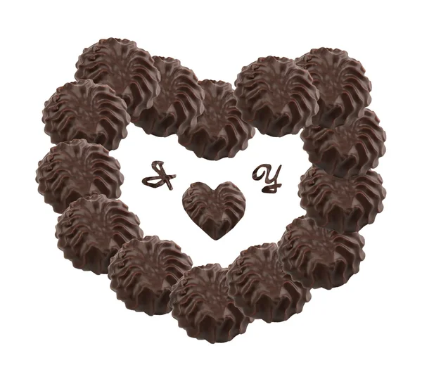 Beyaz arka plan üzerinde izole çikolata yapılan metin seviyorum