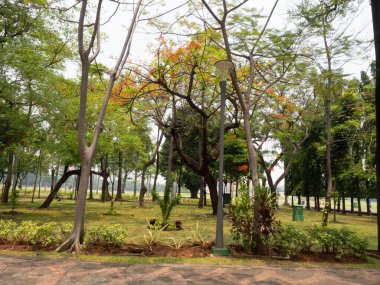 Jakarta, 30 Eylül 2021. Gambir İstasyonu, Corona virüsü COVID 19 'un yayılmasını önlemek için karantina uygulanması sonucu yolculardan yoksundur.