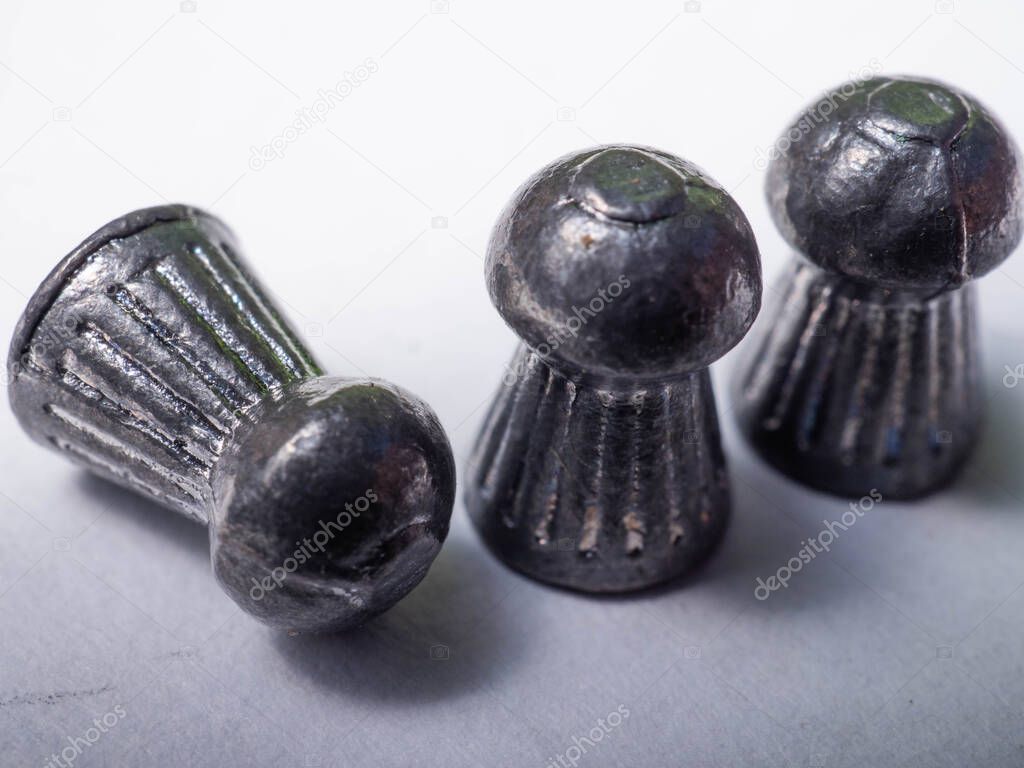 Close up shoot of air gun pellets. Capture on a white isolated background