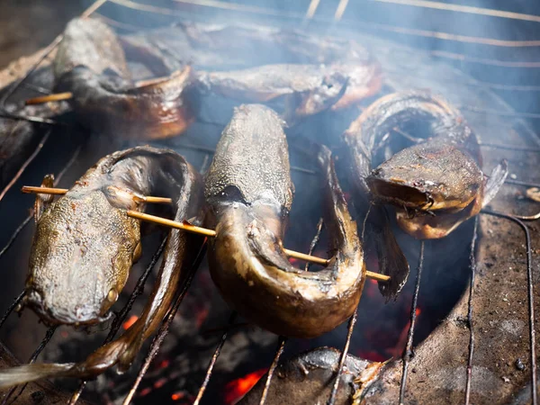 Tadı daha lezzetli olsun diye sigara içilen yayın balığı resmi.