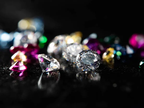 Närbild Skott Grupp Flera Färger Diamant Svart Bakgrund — Stockfoto