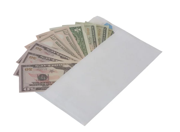 Money in envelope isolated on white background — Stock Photo, Image
