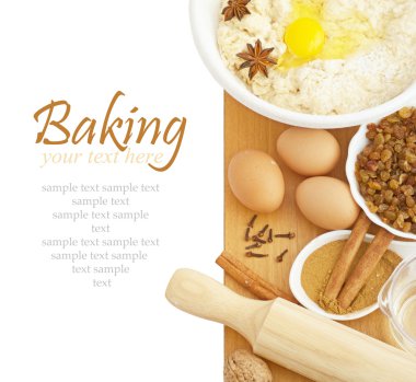 Ingredients for Baking isokated on white background. With sample text. clipart