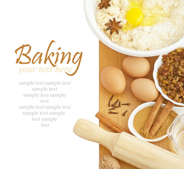 Ingredients for Baking isokated on white background. With sample text.