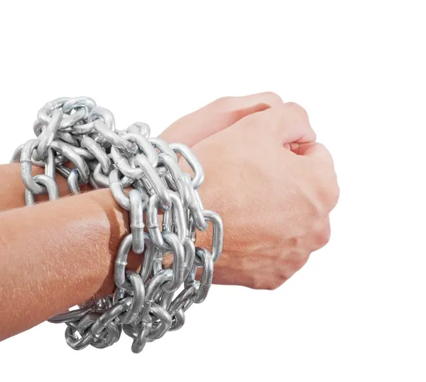 Men's hands inhibitions chain. Isolated on white background. With clipping path included — Stock Photo, Image