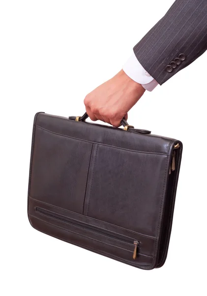 Casual Man holding in hand a briefcase . Isolated on white background. With clipping path included — Stock Photo, Image