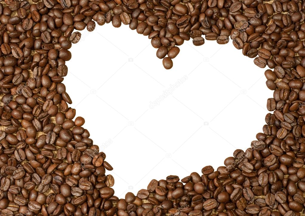 Coffee beans heart isolated on white
