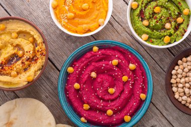 Nohuttan güzel yemekler, humus karışımı. İsrail ve Arap mutfağı