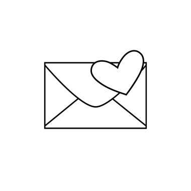 Siyah ve beyaz ağ simgesi. Hoşuma gitti. Kalpli zarf. E- posta simgesi.