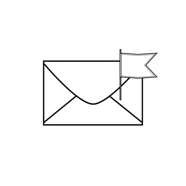 白黒のメールアイコン 旗で封筒を Webアイコン — ストックベクタ