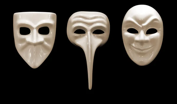 3 Porcelain Masks isolated on black background — Stock Photo, Image