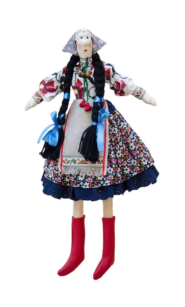 Isolated handmade doll in the national Ukrainian costume with tw — Stock Photo, Image