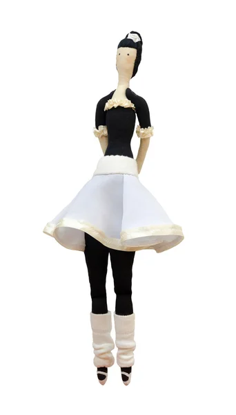 Fs-handgemachte isolierte Puppe Ballerina in weißem Rock — Stockfoto