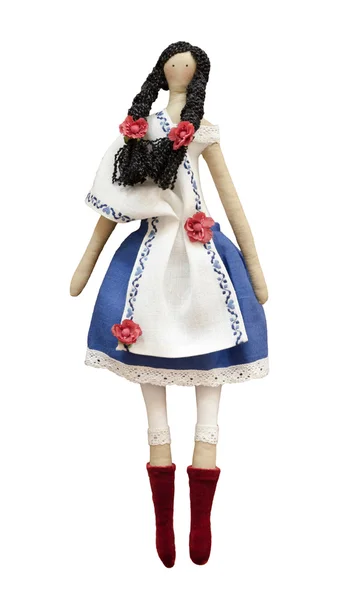 FS-Handmade isolated doll girl in Ukrainian folk style dress — Stock Photo, Image