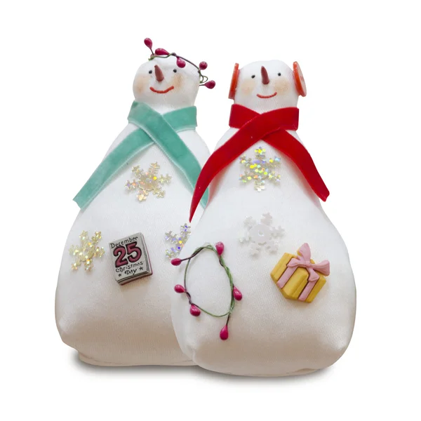 Handmade isolated snowmans couple — Stock Photo, Image