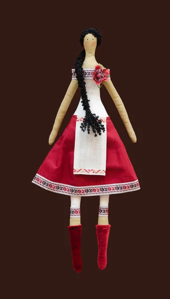 FS Handmade isolated doll girl in Ukrainian folk style dress — Stock Photo, Image