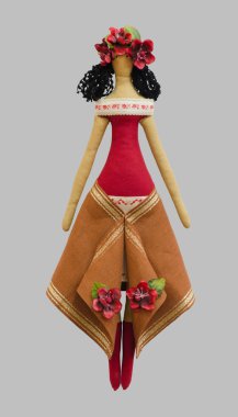 FS-Handmade isolated doll girl in Ukrainian folk style dress clipart