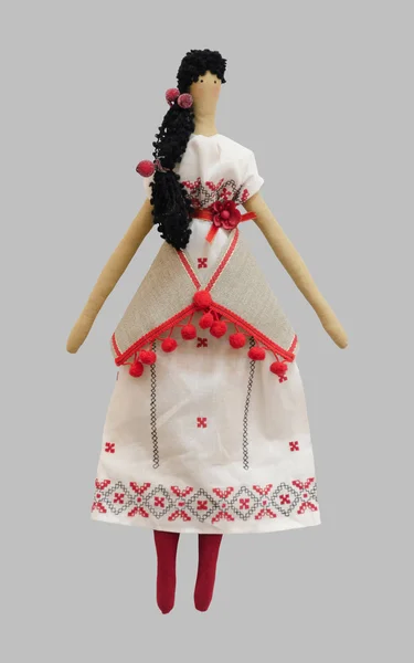 Fs-handgemachte isolierte Puppe Mädchen in ukrainischen Folk-Stil Kleid — Stockfoto