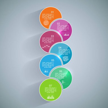 7 parçalı bilgi grafikleri, adımlar veya süreçler