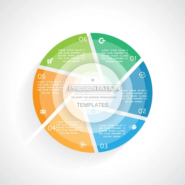 Pie Chart Template Presentation Six Steps Processes — Διανυσματικό Αρχείο