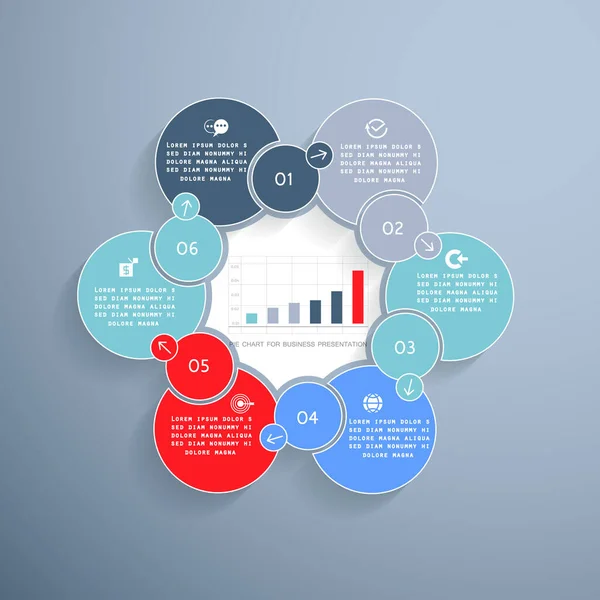 Tortendiagramm Sechs Schritten Oder Prozessen — Stockvektor