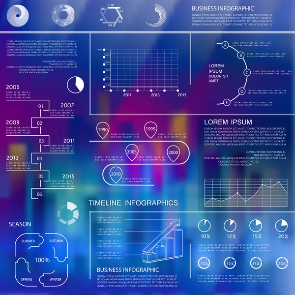 Business Data Visualization Elements Blurred Background — Vettoriale Stock