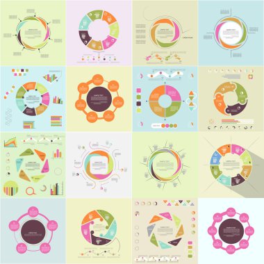 Farklı grafikler ve Infographic 3 için şablonlar kümesi