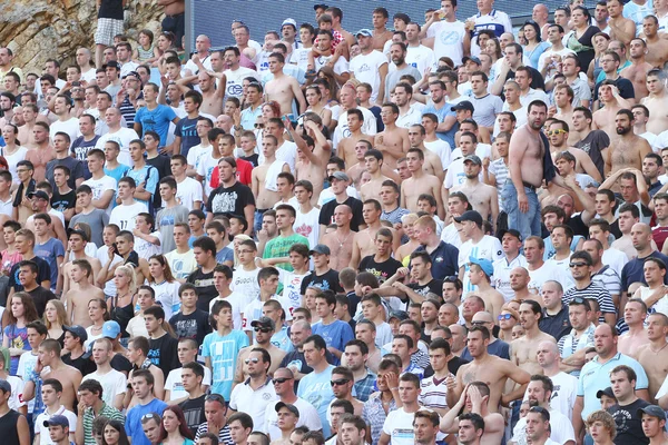 Soccer fans at the stadium — Stock Photo, Image