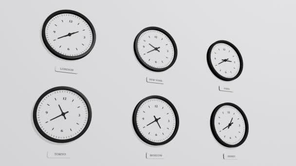 Uhren Mit Internationalen Zeitzonen — Stockvideo