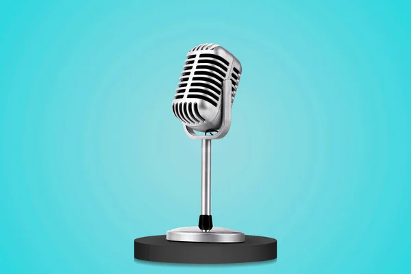 Retro Stílusú Mikrofon Elszigetelt Kék Háttér — Stock Fotó
