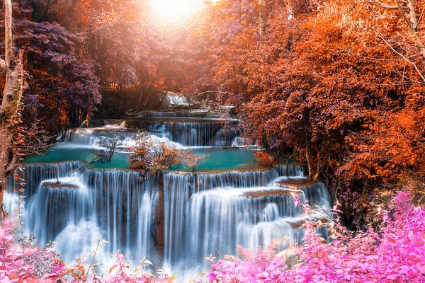 Beautiful Waterfall Nature Scenery Colorful Deep Forest Summer Day — Stock Photo, Image