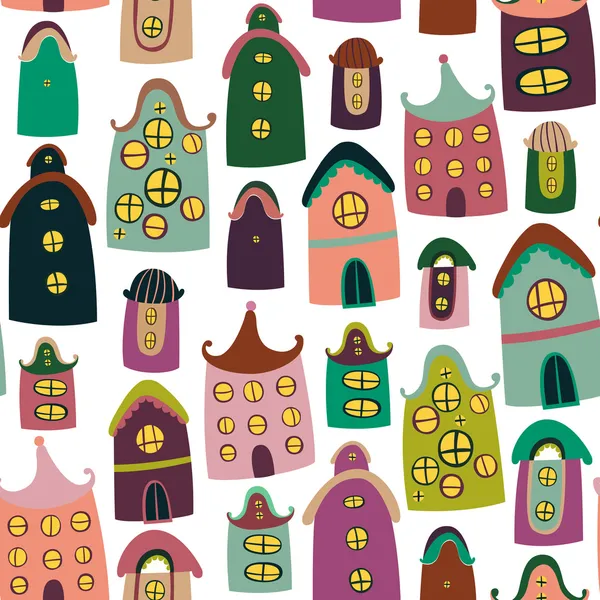 Colorful seamless pattern with cartoon houses