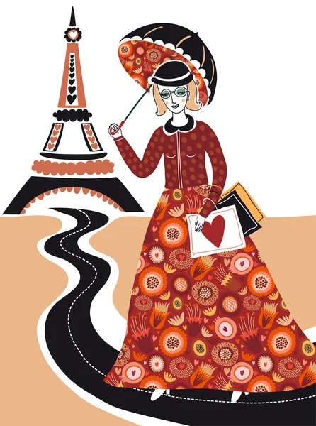 Μόδα γυναίκα στο Παρίσι — Διανυσματικό Αρχείο