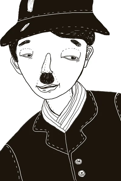 Ilustração desenhada à mão de Charlie Chaplin — Fotografia de Stock