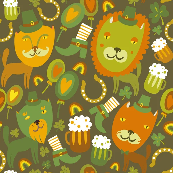 Seamless St.Patrick's day pattern with cats — Stock Vector