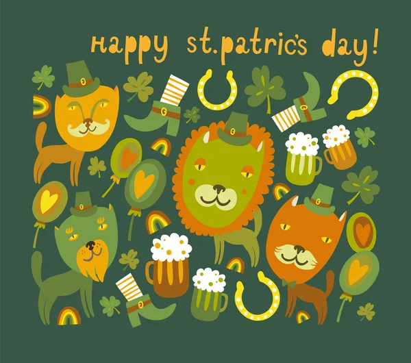 Fond mignon de Saint-Patrick avec des chats — Image vectorielle