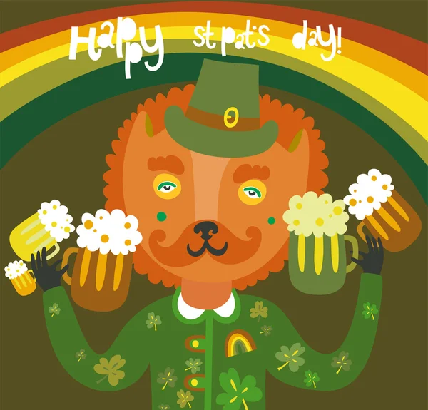 Söta St. Patricks day bakgrund med katt — Stock vektor