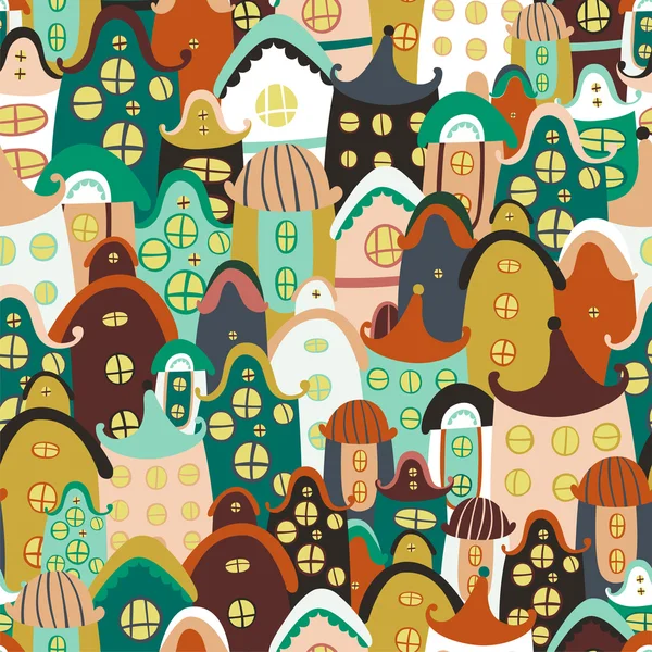 Цветной бесшовный рисунок с мультипликационными домами — стоковый вектор